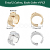 Unicraftale 4Pcs 2 Colors 304 Stainless Steel Open Cuff Ring Findings STAS-UN0038-04-2
