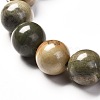 Natural Silver Leaf Jasper Round Beads Stretch Bracelet for Men Women BJEW-JB06824-03-5
