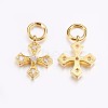 Brass Micro Pave Cubic Zirconia Tiny Cross Charms ZIRC-G128-04G-2