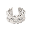 Heart Double Layer Brass Open Cuff Rings for Women RJEW-A046-02P-2