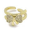 Bowknot Brass Micro Pave Cubic Zirconia Open Cuff Ring for Women RJEW-E296-11G-2