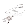 Woven Net/Web with Feather 304 Stainless Steel Pendant Necklaces for Women NJEW-G087-08P-3