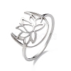 Hollow Out Lotus 304 Stainless Steel Finger Ring for Women RJEW-E073-06P-1