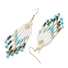 Woven Seed Beads & Natural Magnesite Tassel Earrings EJEW-MZ00154-04-4