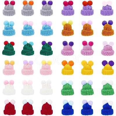 Nbeads 72Pcs 12 Colors Woolen Crochet Mini Hat with Double Pom Pom Ball DIY-NB0008-90-1