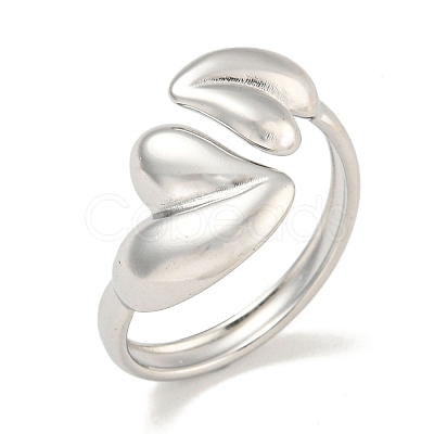 Non-Tarnish 304 Stainless Steel Heart Open Cuff Ring for Women X-RJEW-A043-31P-1