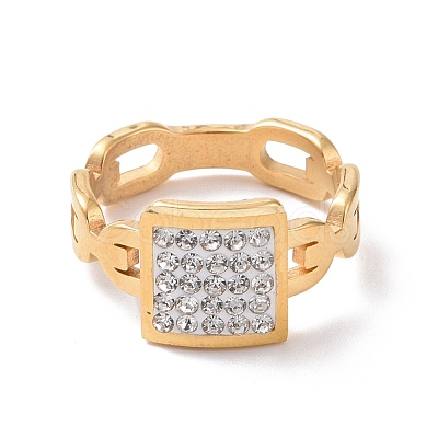 Crystal Rhinestone Rectangle Finger Ring RJEW-D120-02G-1