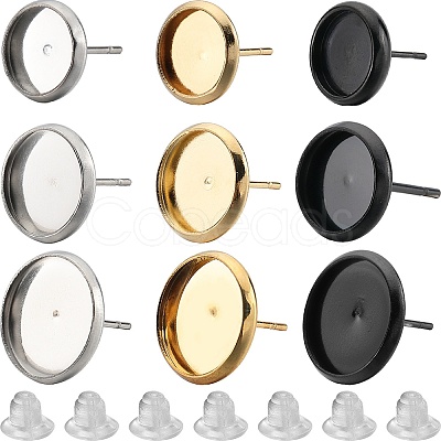 SUNNYCLUE 54Pcs 9 Style Flat Round 304 Stainless Steel Stud Earring Settings STAS-SC0006-66-1