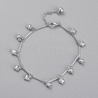 Brass Heart Charm Anklets AJEW-B005-03P-1