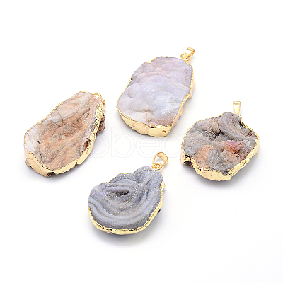 Natural Drusy Agate Nuggets Pendants G-P089-02-1