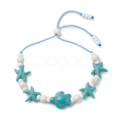 Turtle & Starfish Dyed Synthetic Turquoise Slider Bracelets BJEW-JB10279-02-1