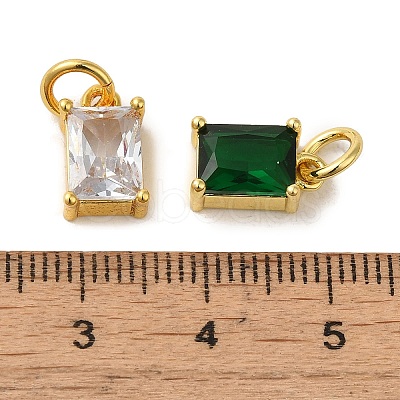 Rectangle Brass Glass Charms KK-R162-066G-1