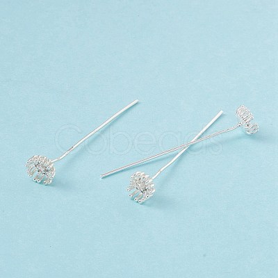 Brass Micro Pave Clear Cubic Zirconia Flower Head Pins KK-G413-02S-1