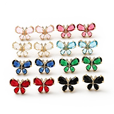 Cubic Zirconia Butterfly Stud Earrings KK-D080-17G-1