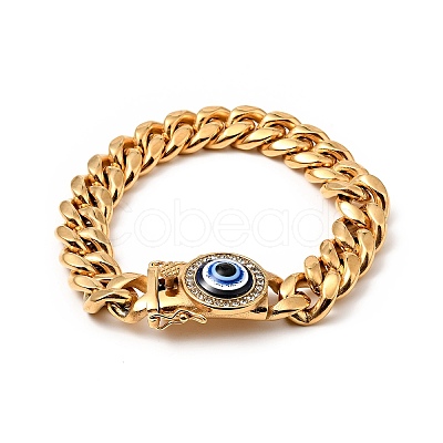 Ion Plating(IP) 304 Stainless Steel Curb Chains Bracelet with Crystal Rhinestone BJEW-E009-05G-02-1