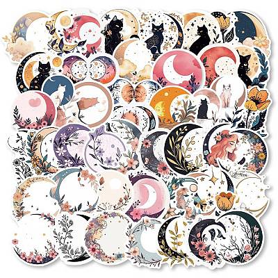 50Pcs PVC Self Adhesive Moon Cartoon Stickers X-STIC-B001-01-1