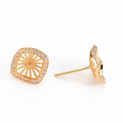 Brass Micro Pave Clear Cubic Zirconia Stud Earring Findings KK-S356-247-NF-1