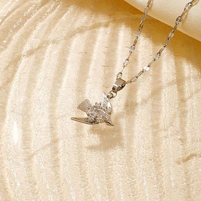 Shiny Bird Brass Micro Pave Clear Cubic Zirconia Pendant Necklaces IR0521-1