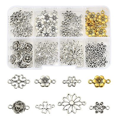 80Pcs 8 Styles Tibetan Style Alloy Flower Connector Charms TIBE-YW0001-33-1