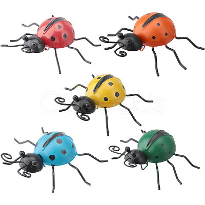 Globleland 5Pcs 5 Styles Iron Ladybug Wall Decoration DJEW-GL0001-04-1