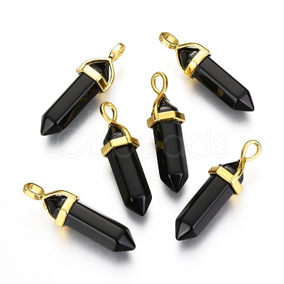 Natural Black Obsidian Bullet Double Terminated Pointed Pendants X-G-G902-B25-1