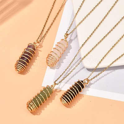 Double Pointed Mixed Stone Pendant Necklace for Girl Women NJEW-JN03684-1