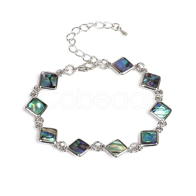 Rhombus Natural Abalone Shell/Paua Shell Link Bracelets for Women FS5984-15-1