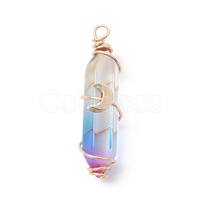 2Pcs 2 Style Two Tone Glass Double Terminated Point Beads Pendants Set PALLOY-JF02538-02-1