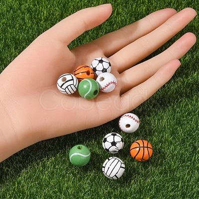 50Pcs 5 Styles Printed Natural Wood European Beads WOOD-YW0001-06-1