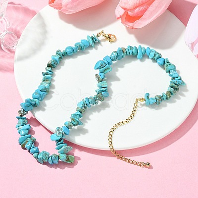 Synthetic Turquoise Chips Beaded Necklace NJEW-FZ00004-02-1