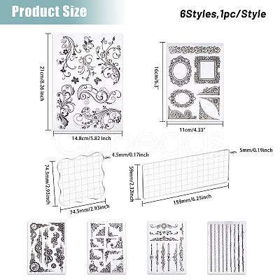 Globleland 6 Sheets 6 Styles PVC Plastic Stamps DIY-GL0004-96-1