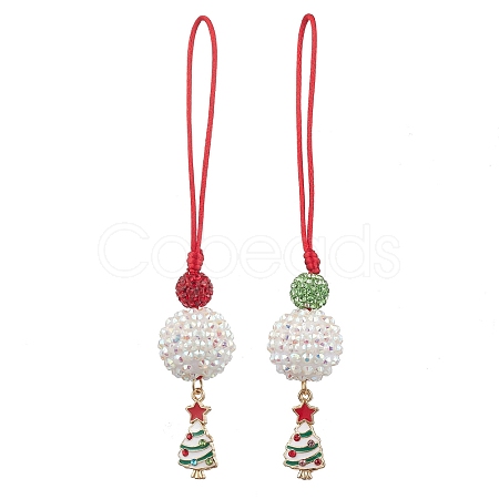 Christmas Tree Alloy Enamel with Rhinestone Pendant Decorations HJEW-JM02097-1