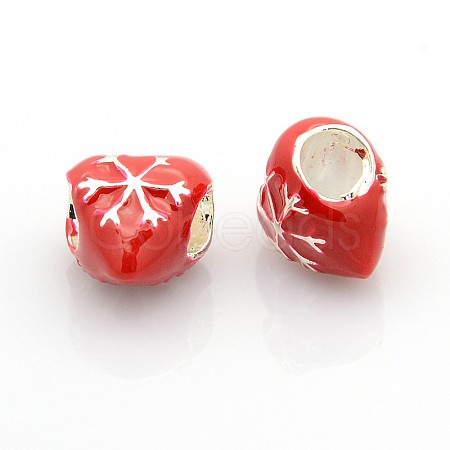 Heart Carved Snowflake Silver Color Plated Zinc Alloy Enamel European Large Hole Beads X-ENAM-O014-09-1