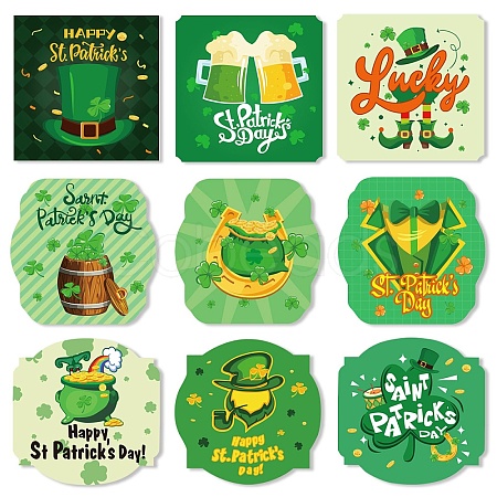 9 Sheets Saint Patrick's Day Theme Paper Self Adhesive Clover Label Stickers PW-WG62371-01-1