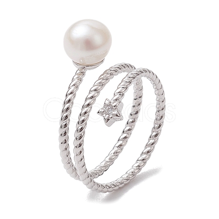 Round & Star Natural Pearl Finger Rings RJEW-P113-13P-1