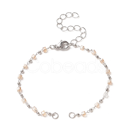 Cube Glass Bead Link Chain Bracelet Making AJEW-JB01151-04-1