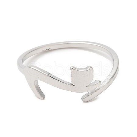 304 Stainless Steel Cat Adjustable Ring for Women RJEW-M149-34P-1