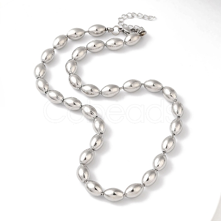 Non-Tarnish 304 Stainless Steel Rice Beads Necklace for Women NJEW-B107-04P-1