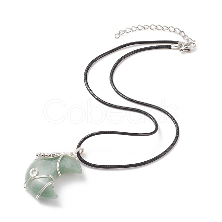 Natural Green Aventurine Crescent Moon Pendant Necklace NJEW-TA00032-02-1