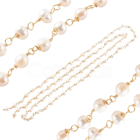 1 Strand Handmade Cultured Freshwater Pearl Beaded Chains AJEW-SZ0002-07-1