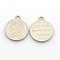 CCB Plastic Pendants, Flat Round with Words and Pattern, Platinum, 21x18x2mm, Hole: 2mm