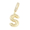 Brass Micro Pave Clear Cubic Zirconia Pendants, Long-Lasting Plated, letters, Letter S, 19.5x12x4.5mm, Hole: 8.5x5.5mm