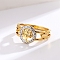 Stainless steel Rhinestone Hollow Ring, Flat Round, Golden, US Size 8(18.1mm)