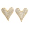 Brass Micro Pave Clear Cubic Zirconia Stud Earrings, Heart, Golden, 16mm