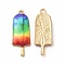 Printed Alloy Pendants, Lead Free & Cadmium Free & Nickel Free, Golden, Ice Lolly Charm, Colorful, 27x10x2.5mm, Hole: 1.4mm