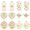 SUNNYCLUE 24Pcs 6 Styles Alloy Pendants, with Crystal Rhinestone, Cadmium Free & Nickel Free & Lead Free, Flat Round & Sun & Heart Charm, Mixed Shapes, Real 18K Gold Plated, 15~18.5x9~15x2~3mm, Hole: 1.4~1.5mm, 4pcs/style