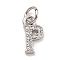 Initial Letter Brass with Cubic Zirconia Charms, Platinum, Long-Lasting Plated, Lead Free & Cadmium Free, Letter P, 10x5.5x1.5mm, ring: 5x1mm, inner diameter: 3mm