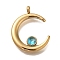 Ion Plating(IP) 304 Stainless Steel Aquamarine Rhinestone Pendants, Moon, Real 18K Gold Plated, 17.5x14.5x1.5mm, Hole: 1.8mm