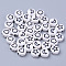 Opaque White Acrylic Beads, Flat Round with Black Star & Heart & Moon & Flower, 7x3.5mm, Hole: 1.5mm, about 3600~3700pcs/500g