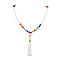 Chakra Gemstone Round Beaded Turtle Pendant Necklaces, Polyester Tassel Necklaces for Women, 51.18 inch(130cm)